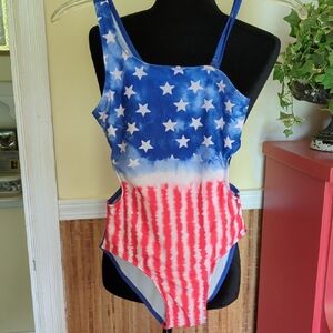 art class Colorful Blue, Red And White One Piece Girls Swimsuit
